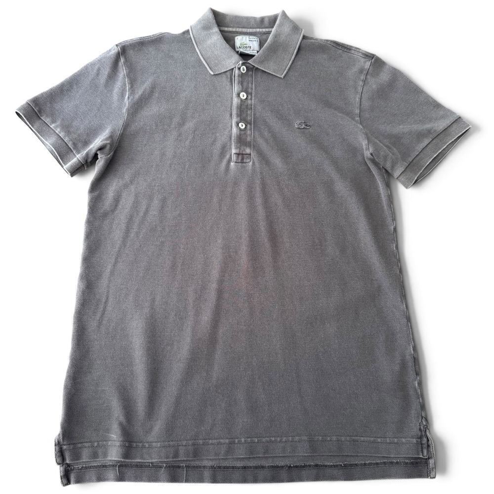 Lacoste Vintage Washed Polo Men M 4 Grey Distressed Cotton Pique Short Sleeve
